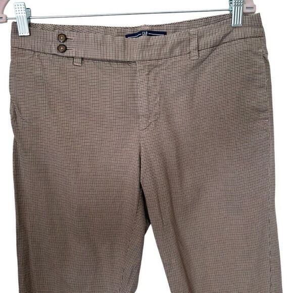 Gap Brown Gray Houndstooth Stretch Flat Front Straight Leg Cropped Pants Size 8 - Picture 5 of 9
